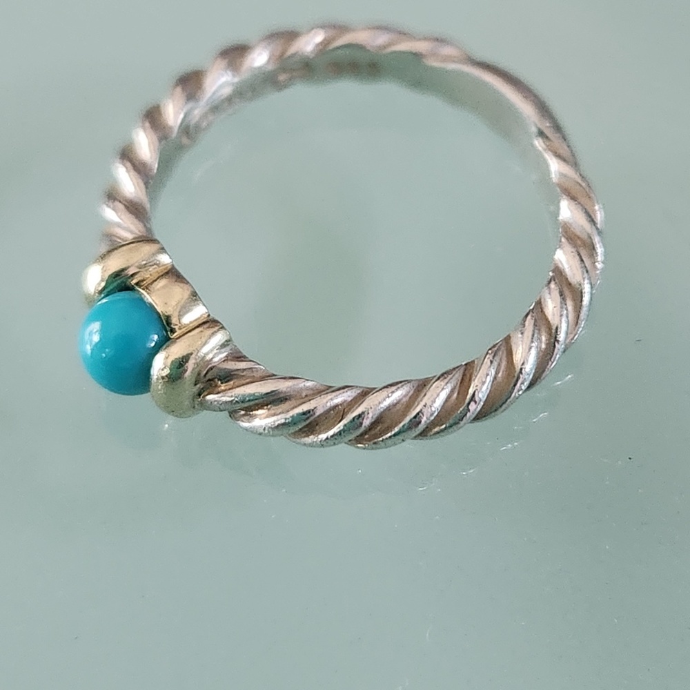 David Yurman Sterling Silver, Gold, Turquoise Metro Cable Ring, Size 6, preloved - Picture 7 of 8